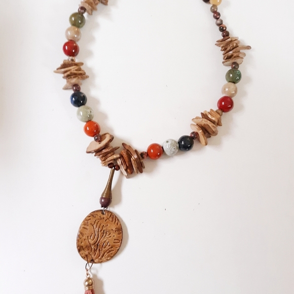 NWT Earthy Bohemian Pottery Tassel Necklace OOAK - Picture 3 of 5
